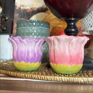 💎RARE💎Perfect Vintage Vanson Ceramic Tulip Salt And Pepper Shakers